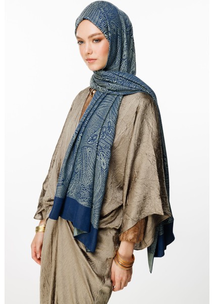 Mayra Desen Çift Taraflı Şal Lacivert-Su Yeşili modelleri