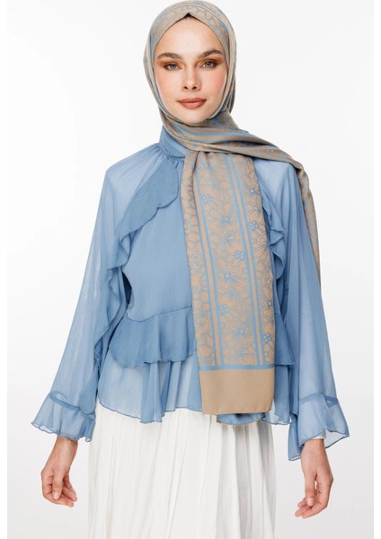 Lavin Desen Çift Taraflı Şal Vizon-Turkuaz