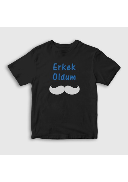 Unisex Çocuk Siyah Erkek Oldum Sünnet T-Shirt