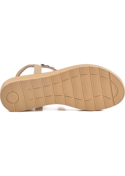 Bej Hakiki Deri Taş Işlemeli Kadın Sandalet 9634 Z indirimleri