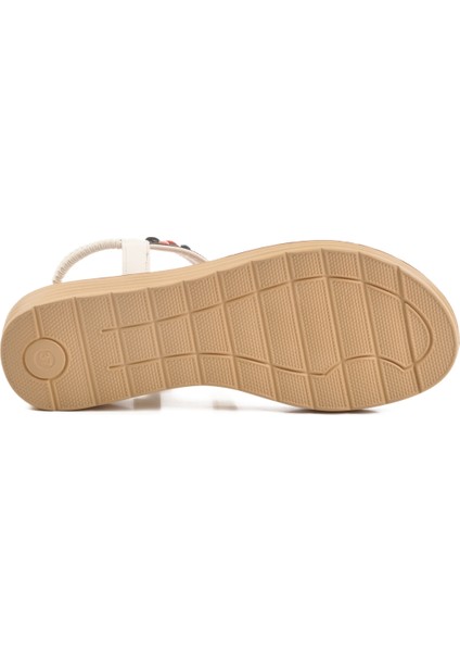 Beyaz Hakiki Deri Taş Işlemeli Kadın Sandalet 9634 Z indirimleri