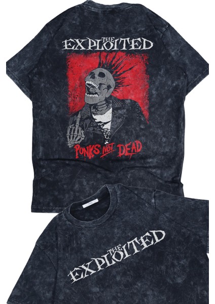 Unisex The Exploited Sırt Baskılı Yıkamalı T-Shirt, Oversize Rock Band Temalı Retro Tişört