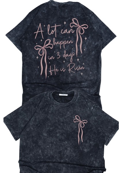 Unisex A Lot Can Happen Sırt Baskılı Yıkamalı T-Shirt, Oversize Kurdele Temalı Vintage Tişört