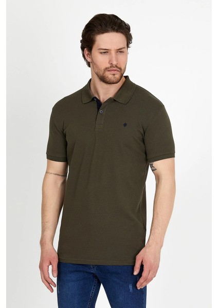 Erkek Haki Polo Yaka Likralı T-Shirt T621