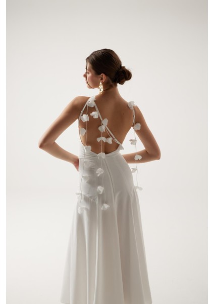 Askıları Yaprak Detaylı Uzun Raina Elbise Beyaz fiyatları