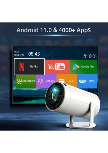 Taşınabilir Android Sinema Projeksiyon Wifi Destekli En Güncel Sürüm Akıllı Projektör Beyaz Hd fiyatları