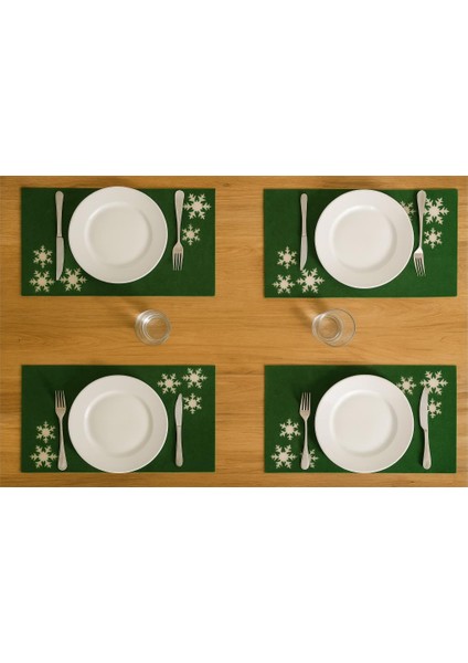 Yılbaşı Temalı Yeşil Keçe Supla Seti 6'lı Set Kar Tanesi Desenli