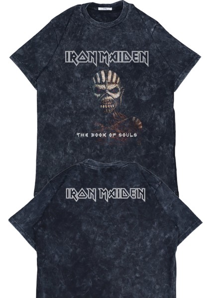 Oversize The Book Of Souls Ense Baskılı Yıkamalı T-Shirt, Unisex Iron Maiden Temalı Retro Tişört