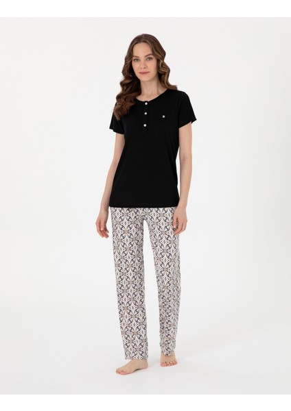 Kadın Siyah Kısakollu Pijama Takımı 50318971-VR046