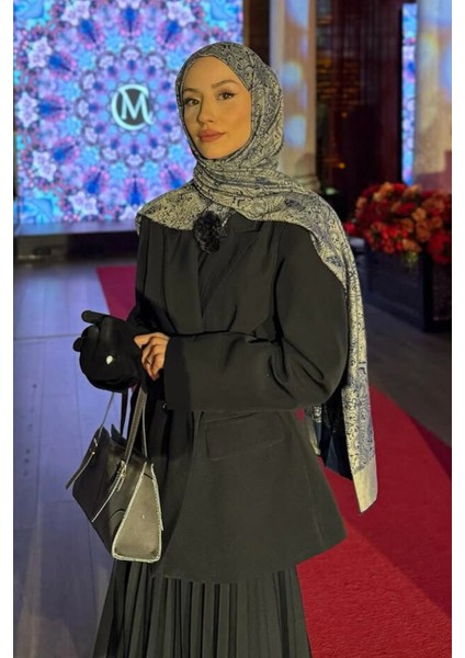 Velora Desen Çift Taraflı Şal Lacivert-Su Yeşili