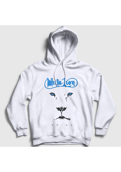 Unisex Beyaz Pride White Lion Kapüşonlu Sweatshirt
