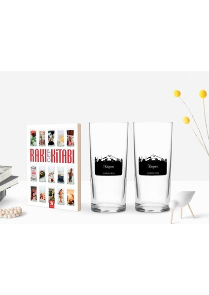 Renkli Kayseri Tasarımlı Turistik Ikili Rakı Bardağı ve Cep Kitabı Hediye
