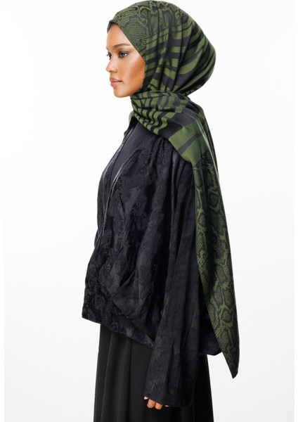 Riad Desen Çift Taraflı Şal Siyah-Haki