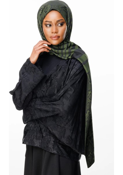 Riad Desen Çift Taraflı Şal Siyah-Haki fiyatları