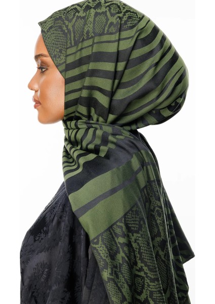 Riad Desen Çift Taraflı Şal Siyah-Haki modelleri