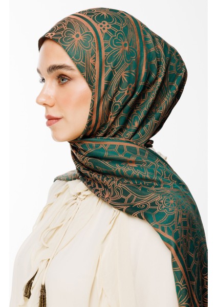 Lavin Desen Çift Taraflı Şal Zümrüt-Kayısı modelleri