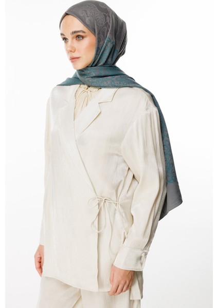 Nora Desen Çift Taraflı Şal Koyu Gri-Zümrüt