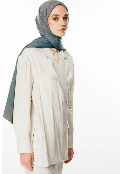 Nora Desen Çift Taraflı Şal Koyu Gri-Zümrüt modelleri