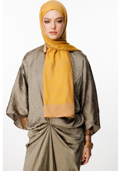 Mayra Desen Çift Taraflı Şal Vizon-Hardal