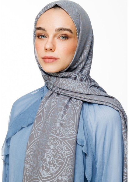 Morocco Desen Çift Taraflı Şal Koyu Gri-Açık Mavi modelleri