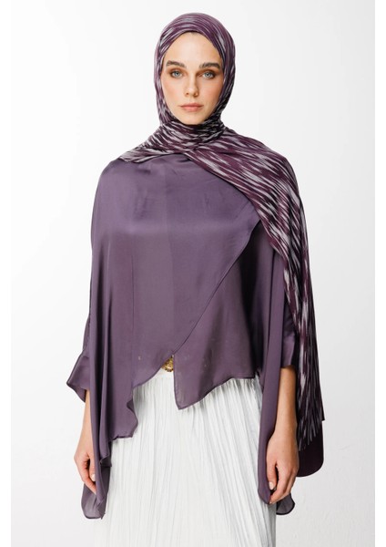 Selis Desen Çift Taraflı Şal Mor-Gri
