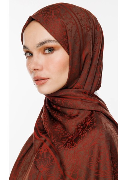 Lavin Desen Çift Taraflı Şal Acı Kahve-Kahve