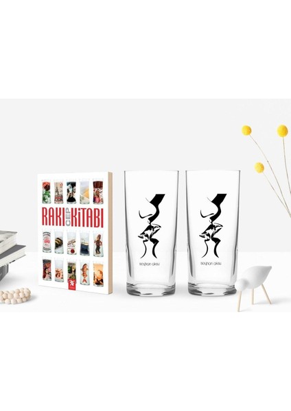Renkli Öpücük Tasarımlı Ikili Rakı Bardağı ve Cep Kitabı Hediye Seti