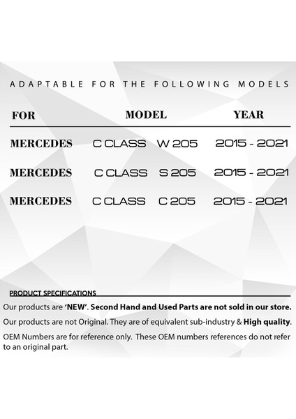 Mercedes C Class W205, C205, S205 için 2'li Port Bagaj Çıta Kapağı