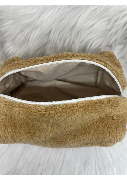 Kahverengi Peluş Fermuarlı Makyaj Çantası 20X12 cm fiyatları