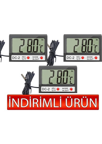 Dc-2 Mini Kablolu Iç-Dış Termometre Saat (3´ Lü Paket)