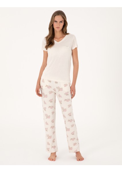 Kadın Krem Pijama Takımı 50319001-VR071 fırsatları
