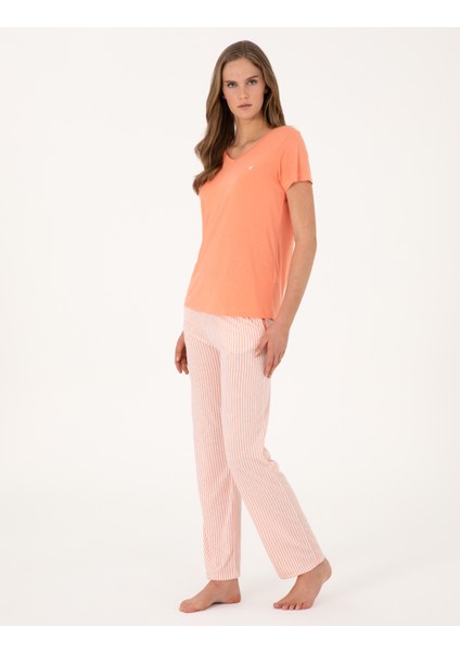 Kadın Somon Kısakollu Pijama Takımı 50319002-VR204 fırsatları