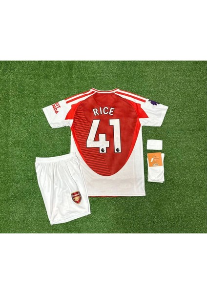 Arsenal 2025-26 Yeni Sezon Declan Rice Çocuk Forması 4 Lü Set Çorap Bileklik HD1199