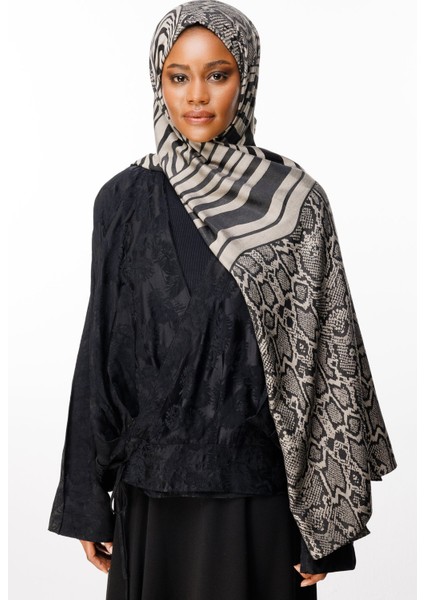 Riad Desen Çift Taraflı Şal Siyah-Bej
