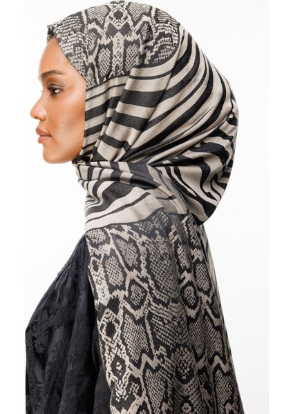 Riad Desen Çift Taraflı Şal Siyah-Bej modelleri