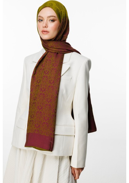 Nora Desen Çift Taraflı Şal Yağ Yeşili-Mürdüm