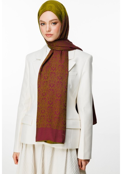 Nora Desen Çift Taraflı Şal Yağ Yeşili-Mürdüm modelleri