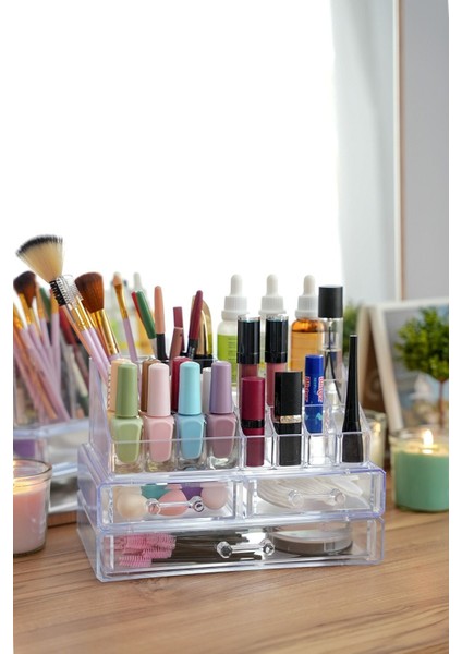 Turuncu Büyük Boy 3 Çekmeceli Makyaj ve Kozmetik Düzenleyici Organizer