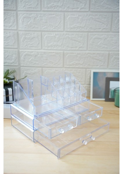 Turuncu Büyük Boy 3 Çekmeceli Makyaj ve Kozmetik Düzenleyici Organizer