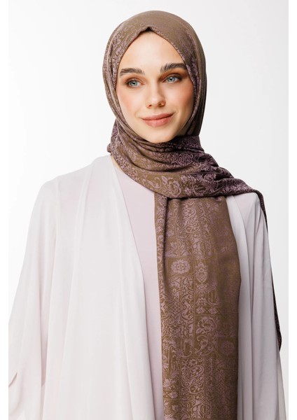 Henna Desen Çift Taraflı Şal Koyu Haki-Koyu Gül Kurusu