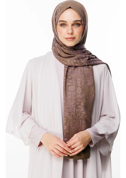 Henna Desen Çift Taraflı Şal Koyu Haki-Koyu Gül Kurusu modelleri