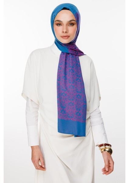 Nora Desen Çift Taraflı Şal Petrol Mavisi-Fuşya