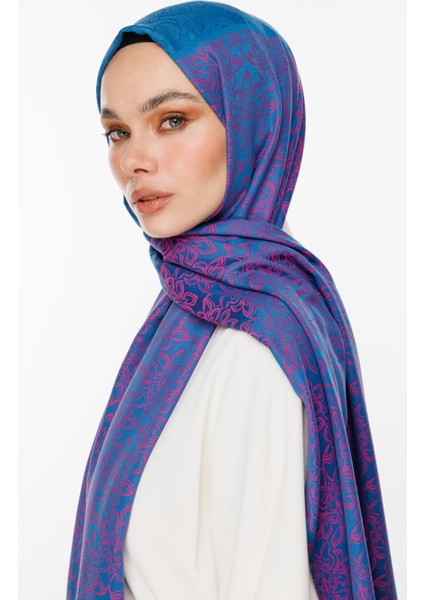 Nora Desen Çift Taraflı Şal Petrol Mavisi-Fuşya modelleri