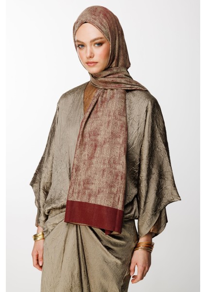 Sahra Desen Çift Taraflı Şal Mürdüm-Somon