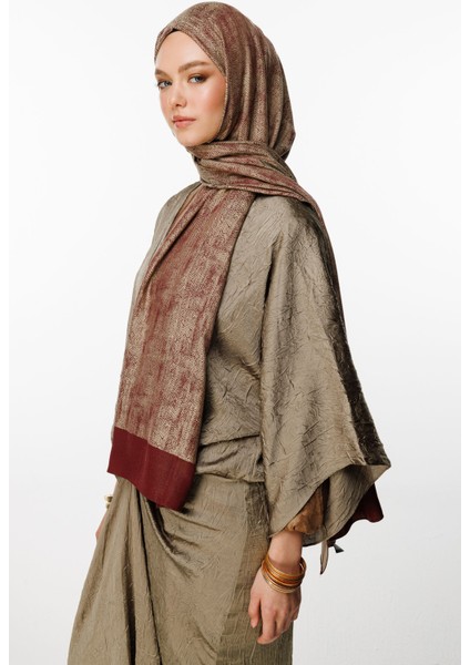 Sahra Desen Çift Taraflı Şal Mürdüm-Somon modelleri