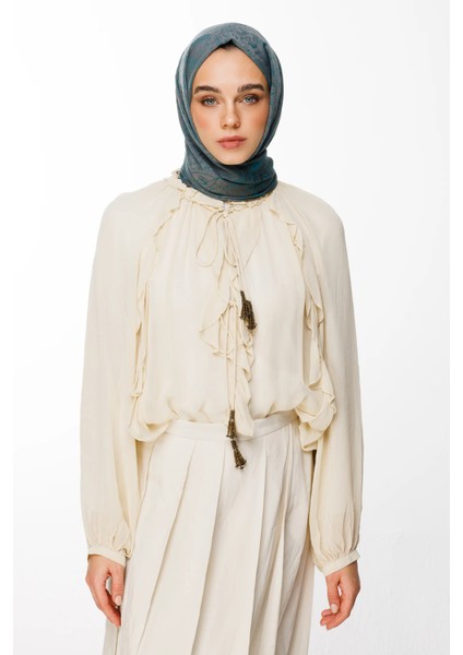 Velora Desen Çift Taraflı Şal Koyu Gri-Zümrüt