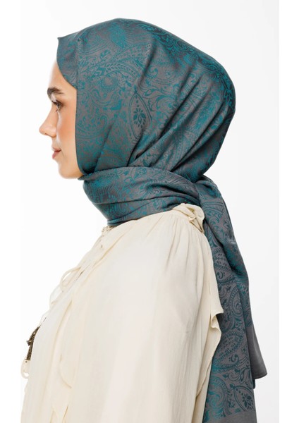 Velora Desen Çift Taraflı Şal Koyu Gri-Zümrüt modelleri