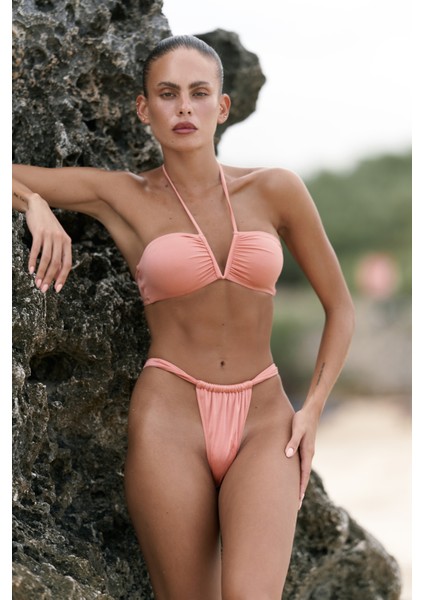 Bunga Büzgü Detay Kalın Bantlı Somon Bikini Altı