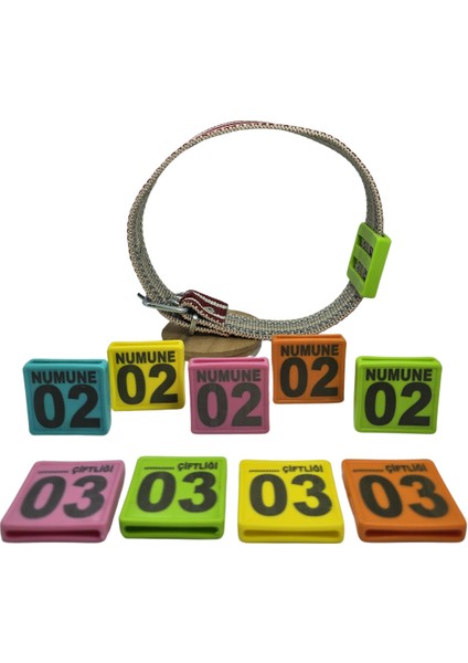 450 Adet Pembe Renk Küçükbaş Hayvan Boyunluk Kemer ve Numaratör Takımı (Kemer+Numara)