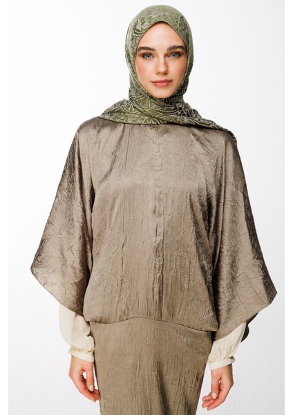 Morocco Desen Çift Taraflı Şal Haki-Somon